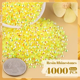 4000PCS 4mm Resin Jelly Rhinestones in Bulk (Lemon Yellow AB), Bedazzling Flatback Crystals Rhinestones for Crafting DIY Nail Decoration, Gems Diomand Charms for Tumbler Shoes Clothing Fabric