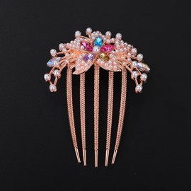 Xerling Vintage Crystal Flower Hair Comb Floral Rhinestone Pearl Hair Side Comb Teeths Bridal Hair Styling Accessories for Updo Bun Decorative Combs for Women Girls (pearl 5)