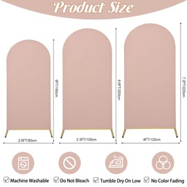 Spandex Fitted Wedding Arch Cover Set of 3 Arch Backdrop Cover, Round Top Chiara Backdrop Stand Covers for Wedding Birthday Party Baby Shower Banquet Arch Decoration (Cameo Brown, 6FT,6.6FT,7.2FT)