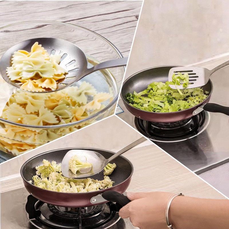 FJNATINH Cooking Utensils Set with Wood Handle, 9 Pieces Wok