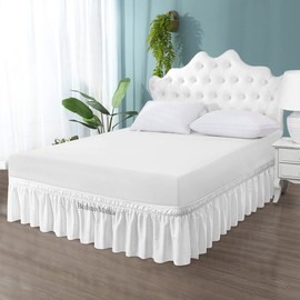 Wrap Around Bed Skirt 16" Inch Drop 100% MicrofibreFabric 1-Piece Bed Skirt Easy Fit Easy Care Fade & Wrinkle Resistant - King Size (78"X80"), White Color