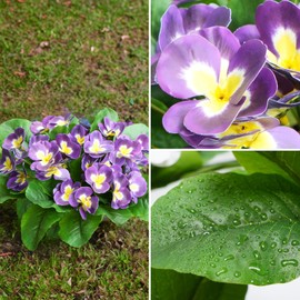 AILANDA Artificial Pansy Flowers Purple Plastic Plants Fake Silk Flowers for Outdoor Planters UV Resistant for Spring Floral Arrangement Home Outside Garden Porch Window Party Decor (4PCS)