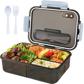 Fiambreras con 3 Compartimentos y Cubiertos de1500ml, con Cuchara y Tenedor, Portátil Sellada Crisper Caja de Almuerzo, sin BPA, para microondas y... 