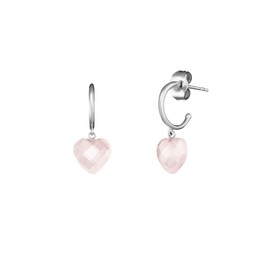 Engelsrufer ERE-HEART-RQ-CR Women's Sterling Silver Hoop Earrings with Rose Quartz Heart Pendant in Silver Rose, Sterling Silver, Quartz
