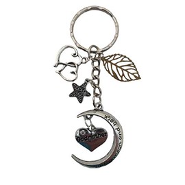 to the Moon and Back Love Heart Keyring Godmother Charm Pendant