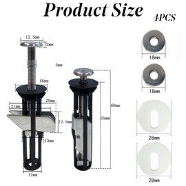 Toilet Seat Fittings, 4 Pack Screws, Stainless Steel Toilet Seat Fixings for Top Lid Hinges, Universal Bolts for Blind Holes Easy Install Replacement Fixing Kit with Gaskets