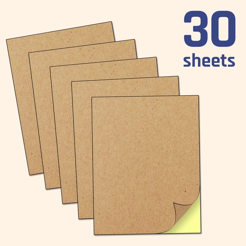 30 Sheets, Kraft Sticker Paper Labels, Laser/Inkjet Printing - Letter