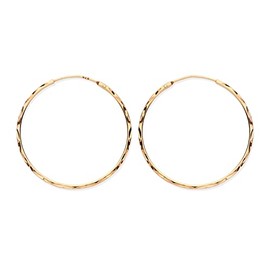 9ct Gold on Silver Diamond Cut Sleeper Hoop Earrings - 30mm