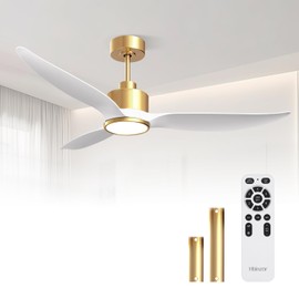 Hbinzar 52 Inch Ceiling Fan with Light and Remote, Indoor White Gold Modern Ceiling Fan for Bedroom Living Room, High CFM Quiet DC Motor