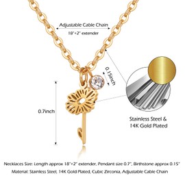 Nupdot April Birth Flower Necklaces Birthday Gifts for Women| 14K Gold Plated Birth Month Floral Daisy Pendant Apr Birthstone Necklace Jewelry Gifts for Mom Friends