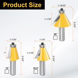 sourcing map 3pcs Chamfer Router Bit Set 1/4" Shank 15, 22.5, 30 Degree Cutting Angle Carbide Wood Router Bits with Collet for Woodworking