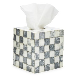 MACKENZIE-CHILDS Boutique Square Capiz Tissue-Box Cover, Decorative Tissue Holder, Gray-and-White Sterling Check