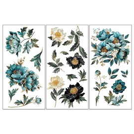 OLYCRAFT 3pcs/Set Rub on Transfers for Furniture and Crafts 6x12 inch Gilded Flowers Decor Transfer Stickers Peony Rub on Decals for Wood Furniture Scrapbooking Home Decorations