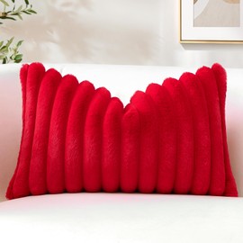 Sungeek Pack of 1 Plush Velvet Cushion Cover, Faux Fur Soft Cushion Covers, Sofa Cushion, Decorative Cushion Covers, Fluffy Cushion Cover for Bedroom, Living Room (30 x 50 cm, Red)