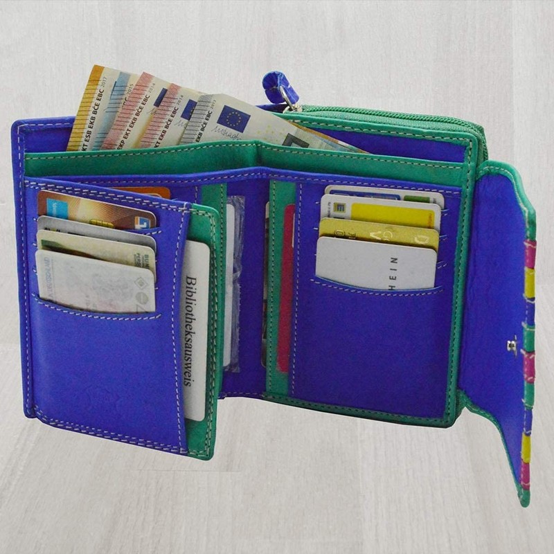 flevado Multi-coloured women's wallet genuine leather bright colourful RFID protection,
