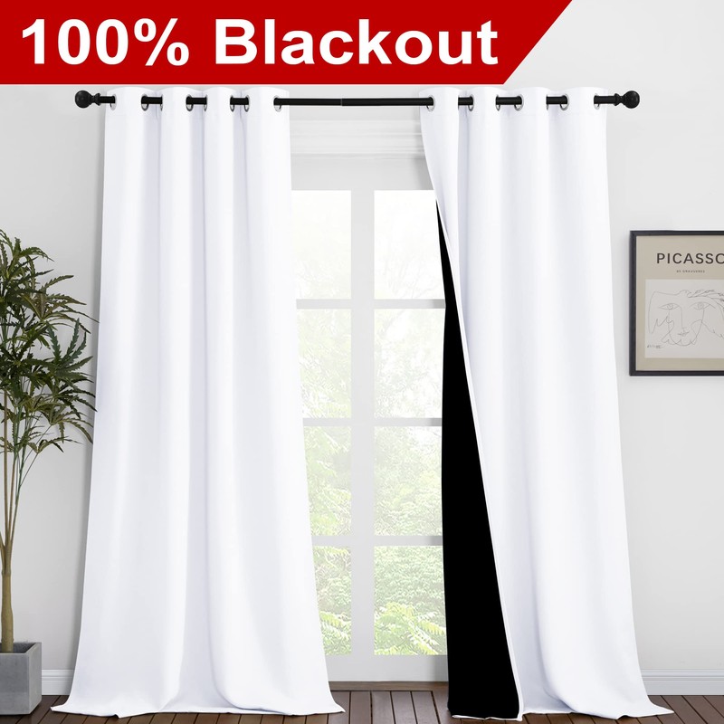 NICETOWN White Blackout Curtains 90 inches Long, Full Light Blocking