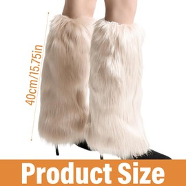 KGDUYC Leg warmers for women, leg warmers, furry costume, leg warmers y2k, for boots, leg warmers, faux fur boot covers, long plush leg covers, 40 cm (apricot), multicoloured