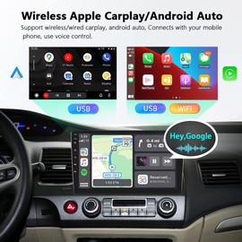 Podofo Wireless CarPlay Car Stereo Radio for Honda Civic 2006-2011, 10.1" Android Touch Screen Bluetooth Car Audio with GPS Navigation Android Auto FM RDS WiFi Mirror Link HD Backup Camera