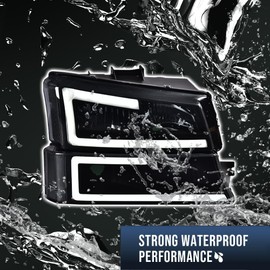 G-PLUS LED Headlights, Compatible with Chevy SIlverado/Avalanche 1500 2500 2003-2006 Left & Right Bumper Headlamp, Smoky lens Black Housing Clear Reflector