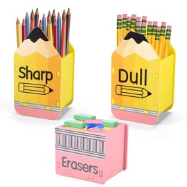 Lyreh 2pcs Pencil Shaped Dull and Sharp Pencil Holders, Wooden Desk Storage Organizer Caddy with Eraser Container Stationery Dispenser Office Classroom Teacher Student Gift Back to School Essentials