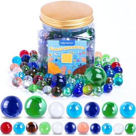 SallyFashion 145PCS Colorful Marbles Bulk, Glass Marbles with Jar, Assorted Sizes for Running Game, Chinese Checkers Board Game