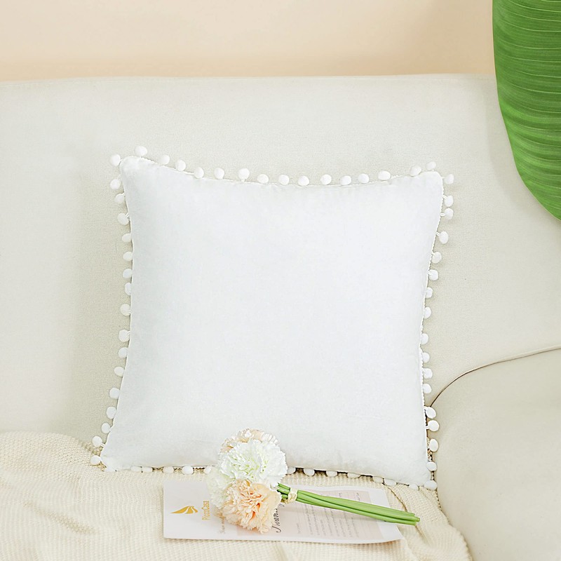 PiccoCasa Velvet Pillow Covers, 1PCS Pom Pom Christmas Throw Pillow