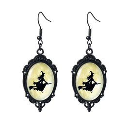Gothic Witch Earrings for Women, Vintage Mystery Witch Cameo Dangle Earrings, Punk Style Crystal Glass Witch Jewelry, Unique Gothic Accessories