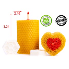 Heart Candles Gold and Red Set. 2 Colored Pillar Beeswax Candles with Honey Scent (Size 3.34×2.16 in) for Gift and Home Decor (Red and Gold)