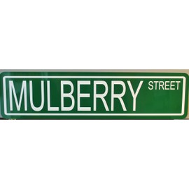 MULBERRY STREET METAL STREET SIGN 6 x 24 MANHATTAN NEW YORK CITY NYC PIZZA PASTA ITALY ITALIAN FOOD WINE CANNOLI BAR GARAGE MAN CAVE RESTAURANT BAKERY CAFE SHOP HOME OFFICE WALL ART GIFT