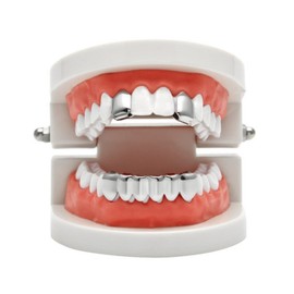 Gold Grillz Mouth Teeth 24K Plated Gold Custom Fit Top & Bottom Set Caps Grillz For Women Gift + Extra Molding Bars + Microfiber Cloth