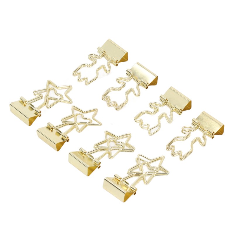 30pcs Gold Binder Clips Flower Shape Pentagonal Heart Shape Electroplating