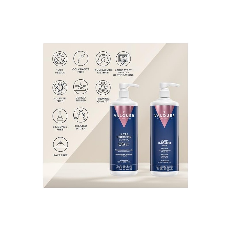 VALQUER Pack Ultra Hidratante Shampoo 1 L y Mascarilla 975