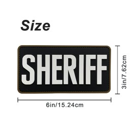 uuKen Sheriff Patch PVC Black and White 6x3 inch Hook Back for Vest Clothing Jackets Bags Backpacks (Black and White, M 6"x3")