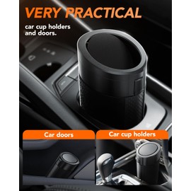 DTPDTT Car Trash Can Bin with Lid, Leakproof Garbage Can, Mini Cup Holder Trash Can for Car, Small Side Door Trash Can with with 80 Attached Trash Bags (2, B)