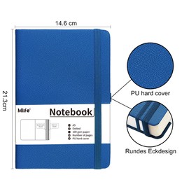 Mlife A5 Graph Paper Notebook,360 Pages Thickened Squared Notebook,Premium 100g/M² Ink Resistant Paper Thick,Pu Hard Cover Grid Notebook,Inside Pocket,Elastic Banded,Grid Paper for Writing&Diary(Blue)