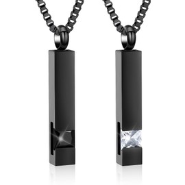 XSMZB Crystal Cremation Urn Jewelry Cube Memorial Ashes Necklace Pendant Keepsake- Black Birthstone Series (Black+White)