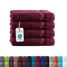 Class 4 Piece Terry Towel Set | Pack of 4 Hand Towels 50 x 100 cm | Terry Quality 500 g/m² | 100% Cotton with Border | Plain Bordeaux