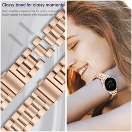 Fintie Band Compatible with Garmin Vivoactive 4S/Venu 2S/Vivomove 3S, 18mm Quick Release Stainless Steel Metal Bands Replacement Bracelet Strap Compatible with Fossil Q Venture Gen 4/Gen 3, Rose Gold