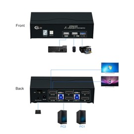 CKLau USB 3.0 2 Port Displayport KVM Switch 2 Monitor 2 Computers 4K60Hz 2K144Hz with Cables, DP 1.2 KVM Dual Monitor Keyboard Mouse Video Peripheral Switcher Box
