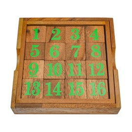 LOGOPLAY Slide 15 - Sliding Game - Calculation Game - Thinking Game - Puzzle Game - Patience Game - Wooden Logic Game with Green Numbers