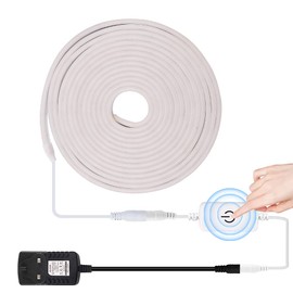 HEGEHE Dimmable LED Neon Light Strip Kit, 5m Warm White Neon Rope Light + ITOUCH Dimmer Switch + 12V DC Power Supply, Flexible and Waterproof for Home DIY Commercial Decor