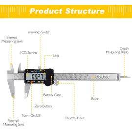 Adoric Digital Caliper, Electronic Digital Caliper Stainless Steel Body with Large LCD Screen | 0-6 Inches | Inch/Millimeter Conversion