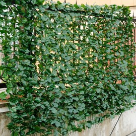 Giantex Artificial Faux Ivy Privacy Fence, 95''x59 Artificial Hedge Faux Ivy Vine Leaf Greenery Wall Screen, Decorative Trellis Fence Covering for Outdoor Porch Garden Patio