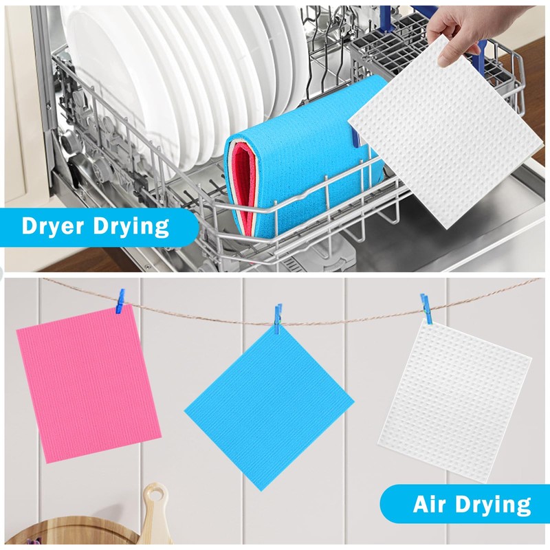 HOMEXCEL Swedish Dishcloths for Kitchen, 20 Pack Reusable Sponge Dish