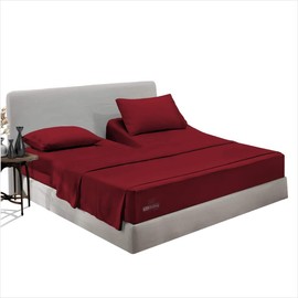 SGI bedding 36" King Split Top Flex Head Sheet Set 1800 Threads Flex Top Sheet for Adjustable Bed 4 Piece Sheet Set 18" Deep Pocket for Sleep Number Bed - Burgundy