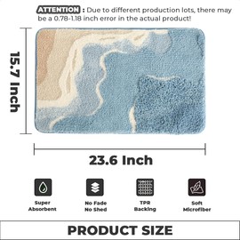 Cute Ocean Bathroom Rug Super Absorbent Bath Mat Machine Washable and Non Slip Fluffy Carpet for Shower, Bedroom and Living Room (23"x16", Ocean)