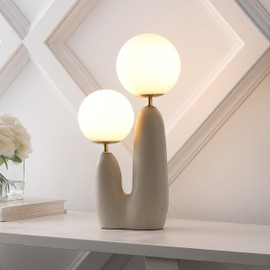 JONATHAN Y JYL4065C Oda 17.75" 2-Light Modern Bohemian Resin/Iron/Frosted Glass Danish Cactus LED Table Lamp for Bedroom, Living Room, Office, College, Nightstands and Coffee Table, Almond/Brass Gold