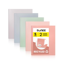 SUNEE Folders with Pockets, 5 Pack Recycled File Folders Fit 8.5x11 Letter Size Paper, Pocket Folders for School, Plastic Folders with Pockets and Business, Vintage Colors