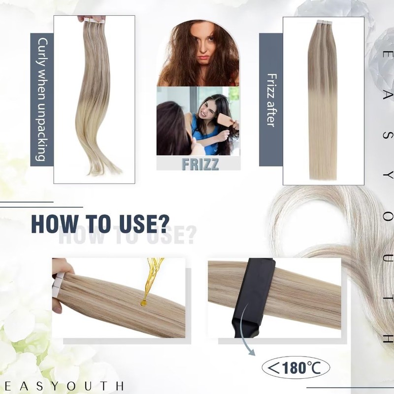 Easyouth #2 Remy Real Hair Tape-In Extensions, Darkest Brown, 30