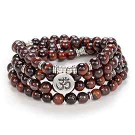 Yoga Symbol 8mm Mala Beads Bracelet 108 Spiritual Necklace Meditation Accessories Jewelry for Women Men Gifts (Red Tiger Eye)